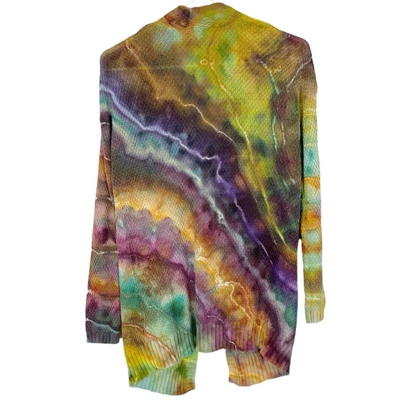 Handmade Ice Tie Dye Cardigan Sweater Womens Size XS Small Rainbow Multicolor - Picture 2 of 11